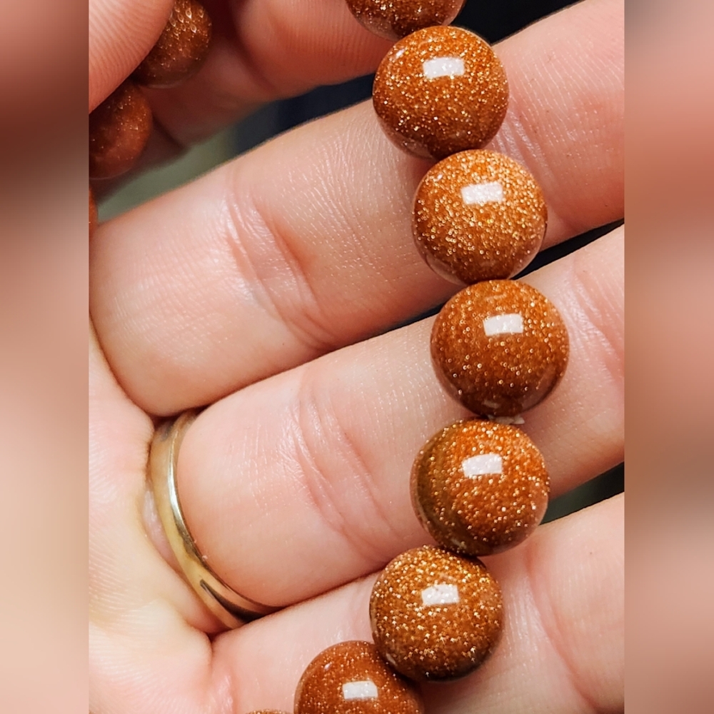 Gold Sandstone 10mm Stretch Beaded Crystal Bracelet - Picture 1 of 6